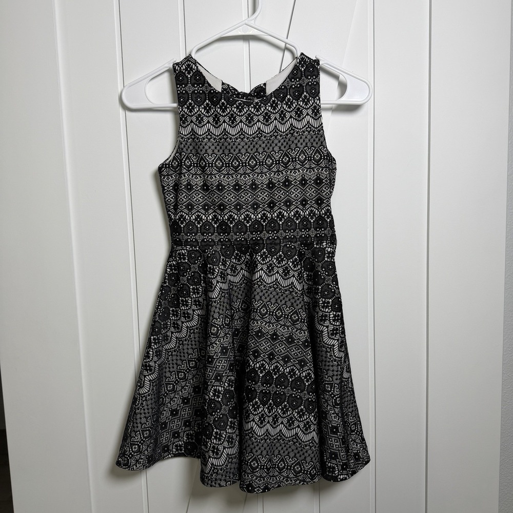 Girls Rare Editions Dress White Black Lace Size 10 Cutout Back Fit And Flare